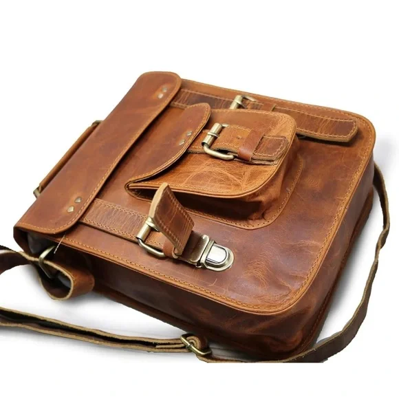 Leather Messenger Bag Vintage Laptop Crossbody Bag Satchel - Picture 2 of 5